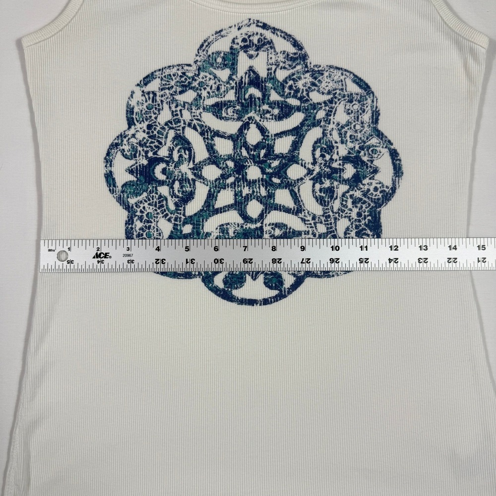 Eddie Bauer Womens Tank Top Sleveless White Blue Mandala Size M Yoga Athletic - Picture 12 of 12